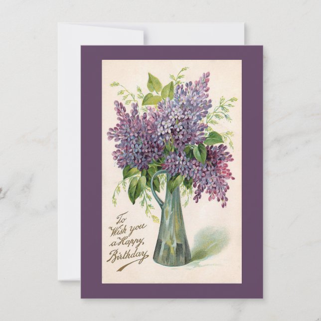 Birthday Lilacs Vintage Greeting Card (Front)