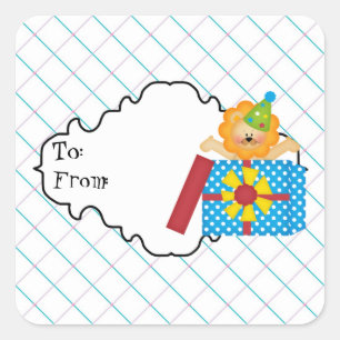 Birthday Lion cartoon Gift Tag sticker
