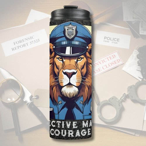 Birthday Lion Gift for Police Officers Dad Husband Thermal Tumbler