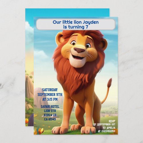 Birthday Lion Personalized Name Age Kids  Invitation