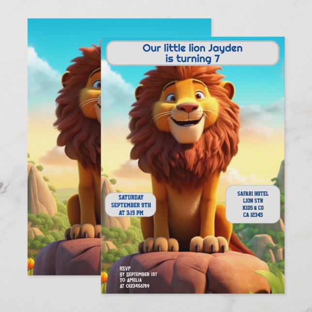 Birthday Lion Personalized Name Age Kids  Invitation (Front/Back)