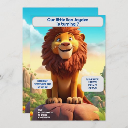 Birthday Lion Personalized Name Age Kids  Invitation