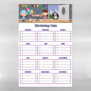 Birthday List Calendar Magnetic Dry Erase Sheet