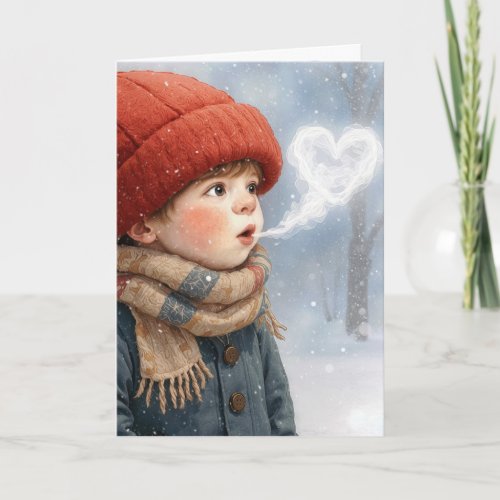 Birthday Little Boy Exhaling a Frosty Heart 