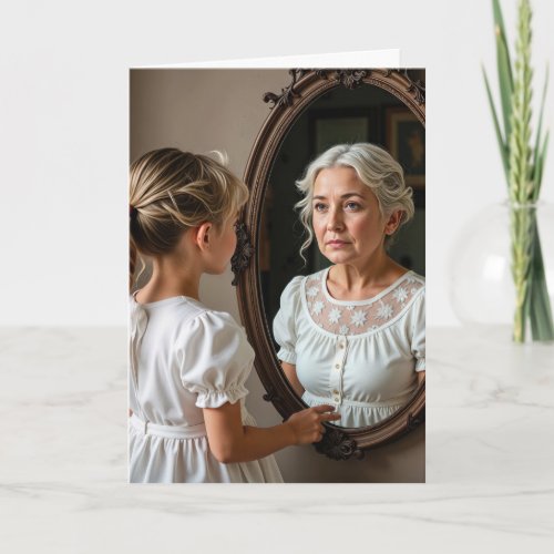 Birthday Little Girl and Old Lady In a Mirror