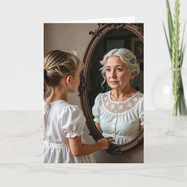 Birthday Little Girl and Old Lady In a Mirror Card (Front)