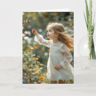 Birthday Little Girl Chasing a Monarch Butterfly Card