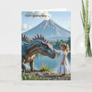 Birthday Little Girl Petting a Dinosaur Card