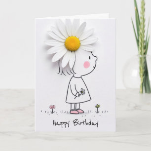 Birthday Little Girl With a White Daisy Card
