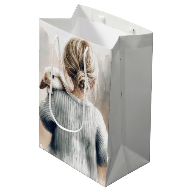 Birthday Little Girl With Pet Rabbit Medium Gift Bag (Front Angled)