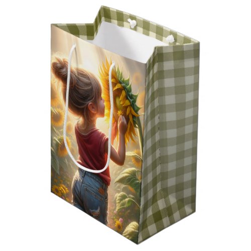 Birthday Little Girl With Sunflower Medium Gift Bag