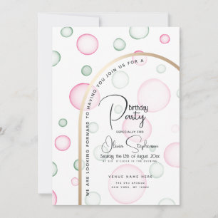 Birthday Lively Fun Pink and Green Bubbles Invitation