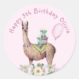 Birthday Llama Classic Round Sticker