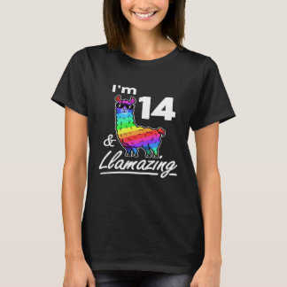 Birthday Llama Llamazing 14th Rainbow Fourteen T-Shirt