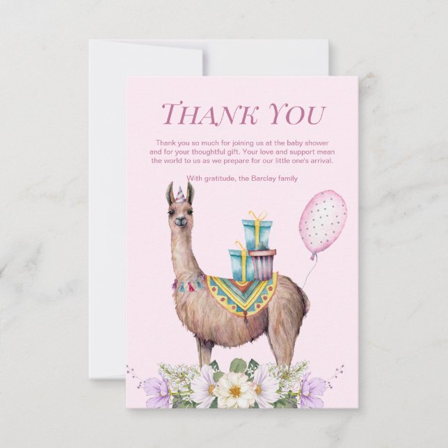 Birthday Llama Thank You Card (Front)