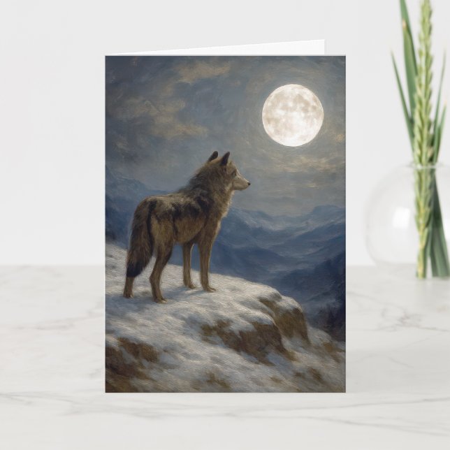 Birthday Lone Wolf on a Mountaintop In Moonlight Card (Front)