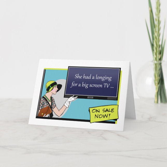 Birthday Longings, Vintage Retro Lady with TV Card (Front)