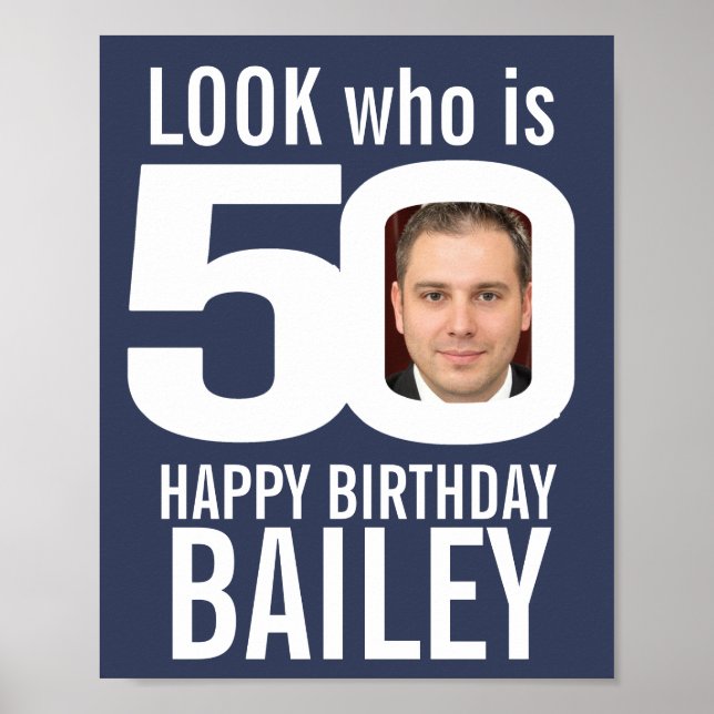 Birthday look who is 50 custom photo name poster (Front)