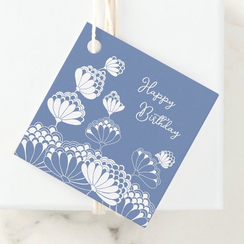 Birthday Lovely white flowers blowing wind CC1280 Favor Tags