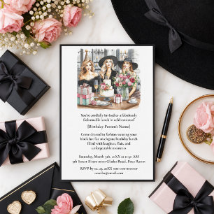 Birthday Lunch Chic Ladies Black Hat Invitation