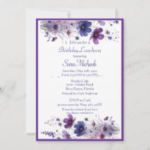 Birthday Lunch Purple Watercolor Flowers 