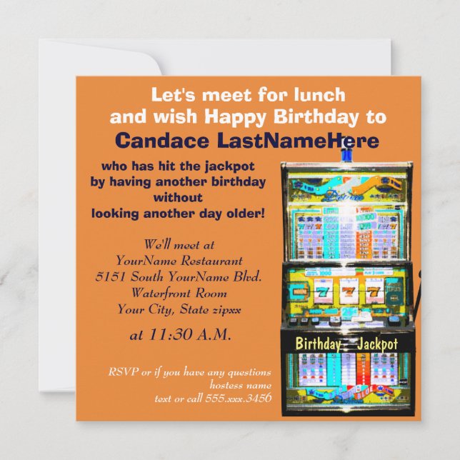 Birthday Luncheon Slot Machine Jackpot Invitation (Front)