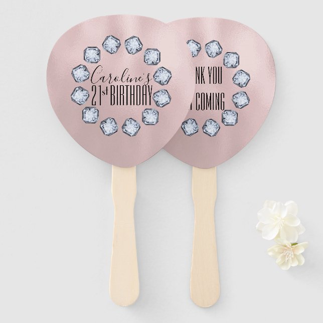 Birthday Luxury Rose gold Glass Texture Hand Fan (Front and Back)