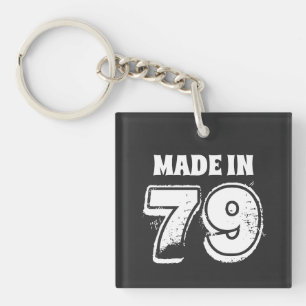 Birthday Made in '79 Typography Black Keychain