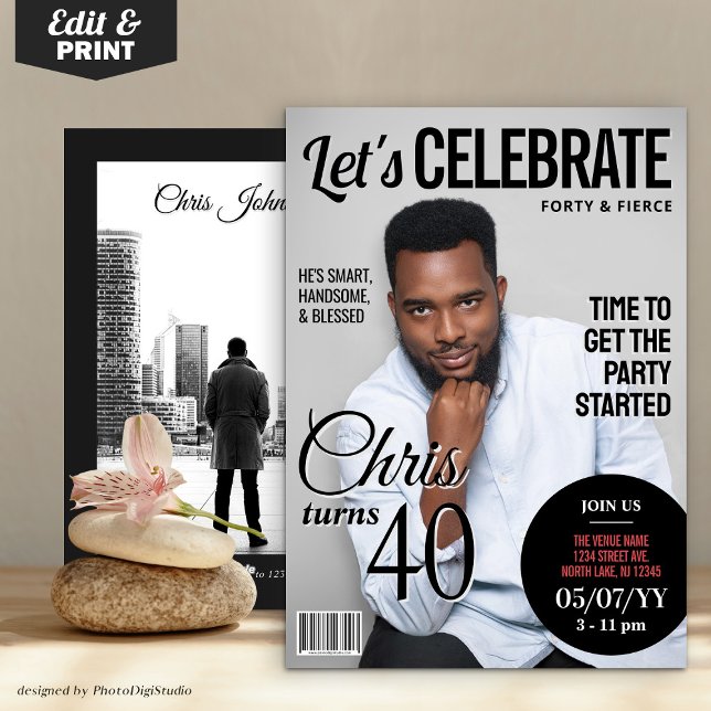 Birthday Magazine Cover Invitation | Modern Invite (Birthday Magazine Cover Invitation | Modern Invite)