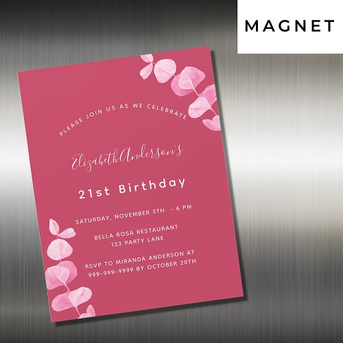 Birthday magenta white eucalyptus luxury magnetic invitation