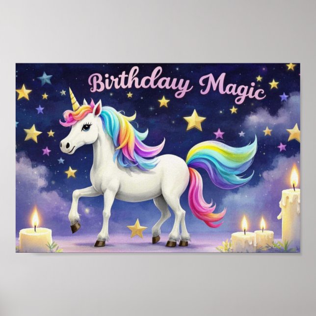 Birthday Magic poster Whimsical unicorn party art (Front)
