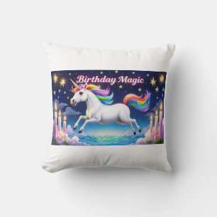 Birthday Magic poster Whimsical unicorn party art Throw Pillow
