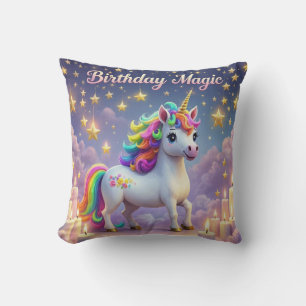 Birthday Magic Whimsical unicorn kids party Throw Pillow
