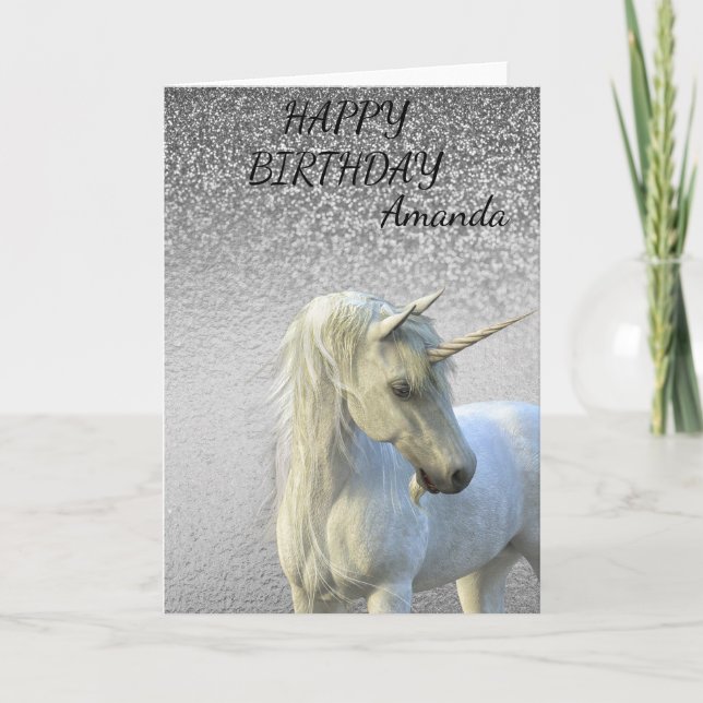 Birthday Magical Unicorn Glitter  Personalized Card (Front)