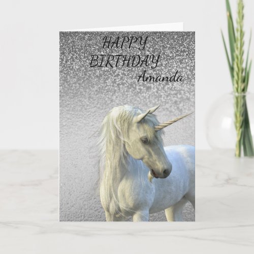 Birthday Magical Unicorn Glitter  Personalized Card