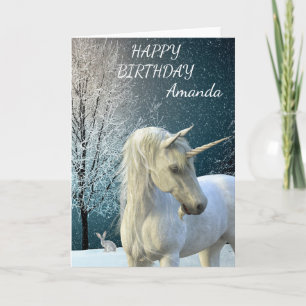 Birthday Magical Unicorn Snow Scene Personalized Card