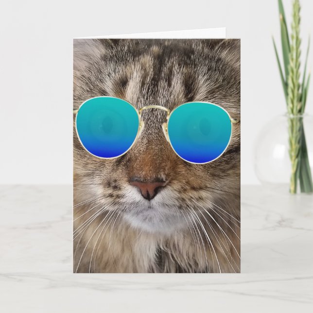 Birthday Maine Coon Cat In Sunglasses Card (Front)