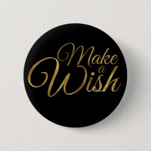 Birthday Make a Wish Black & Gold Button