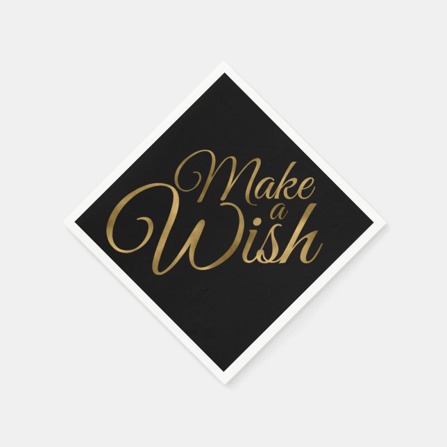 Birthday Make a Wish Black & Gold Napkins (Corner)