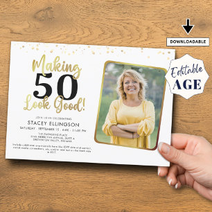 Birthday Making AGE Look Good Photo Gold Black Invitation