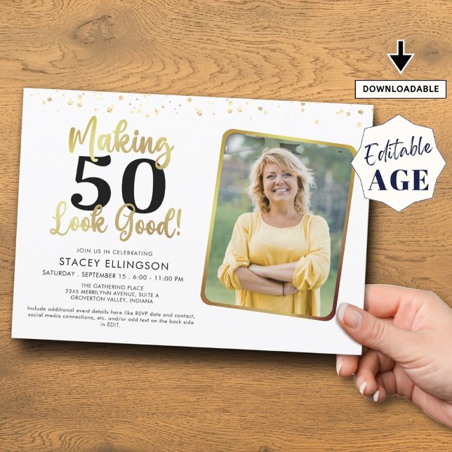 Birthday Making AGE Look Good Photo Gold Black Invitation (Creator Uploaded)
