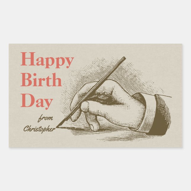 Birthday Male hand holding a fountain pen CC0999 Rectangular Sticker (Front)