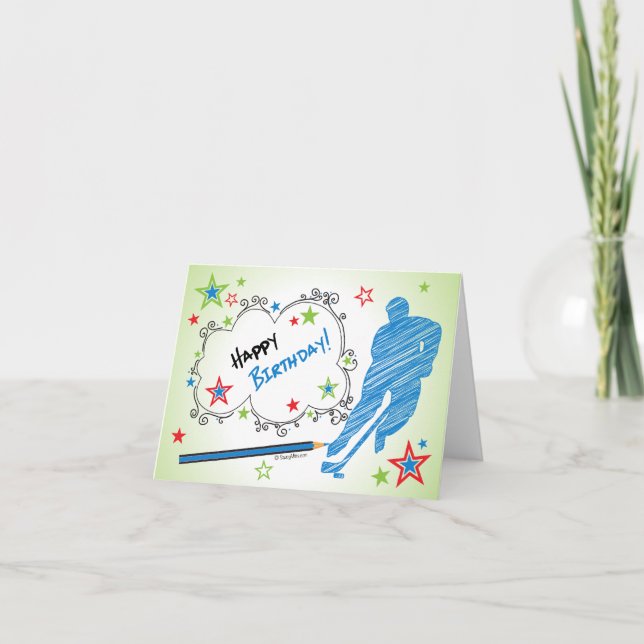 Birthday! Male Scribble Hockey Greeting Card (Front)