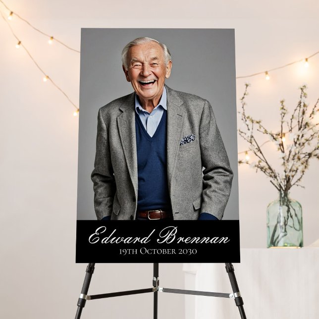 Birthday Male Stylish Photo Black White Elegant Foam Board (Creator Uploaded)