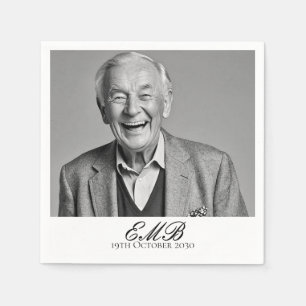 Birthday Male Stylish Photo Black White Monogram Napkins
