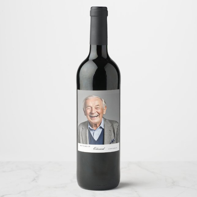 Birthday Male Stylish Photo Elegant Memento  Wine Label (Front)