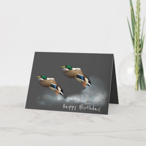 Birthday Mallard Ducks Flying Over Water Card