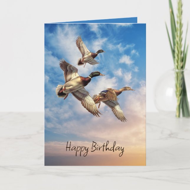 Birthday Mallard Ducks On Sunrise Sky Card (Front)