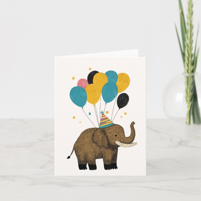 Birthday Mammoth Greeting Card – Fun and Whimsical (Front)