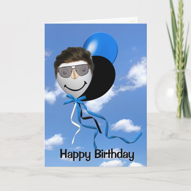 Birthday Man on Party Balloon  Card (Front)